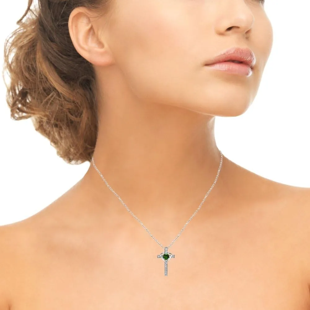 B. BRILLIANT Sterling Silver Genuine or Synthetic Gemstone Heart in Cross Necklace for Women