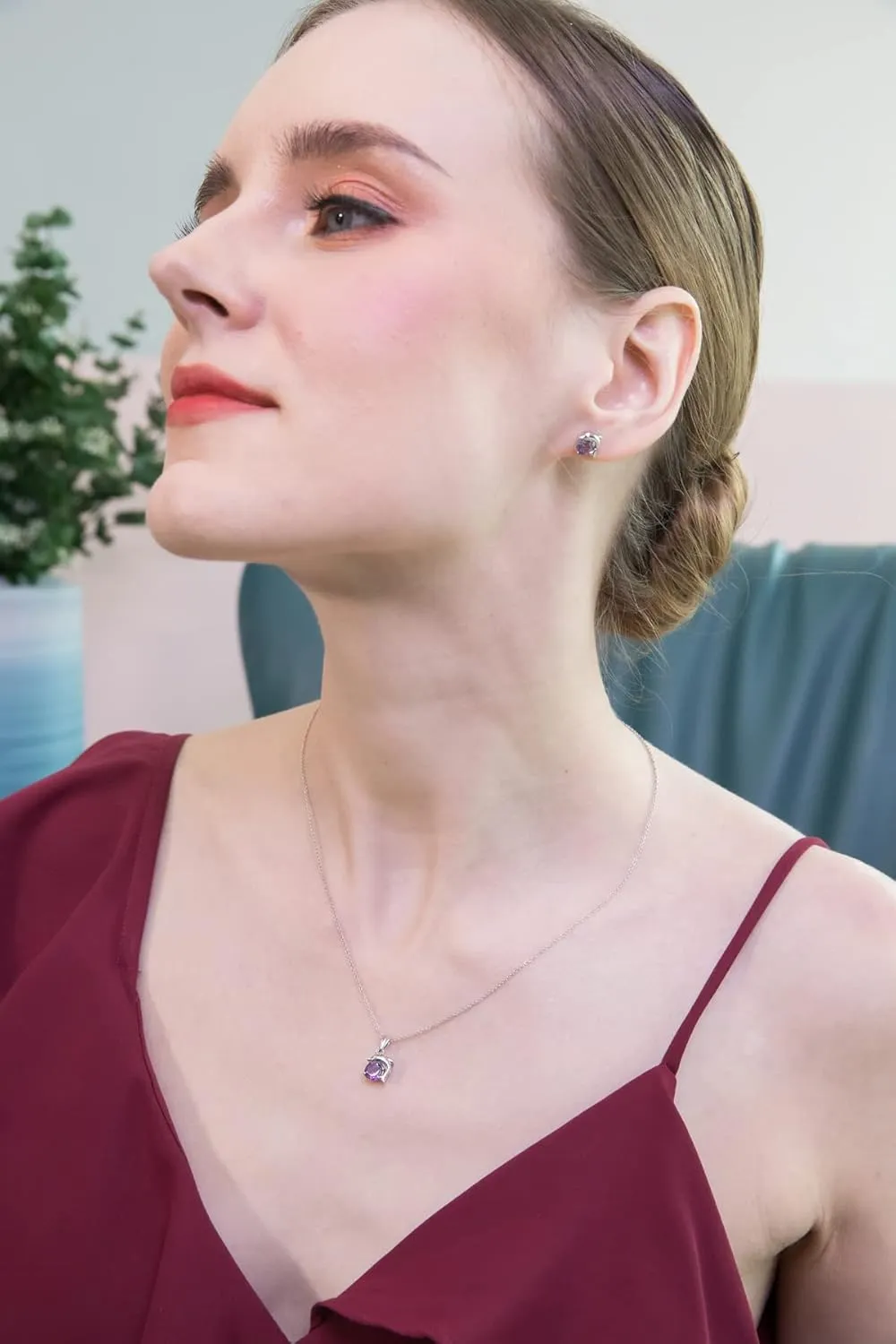 B. BRILLIANT Sterling Silver Genuine or Synthetic Gemstone Round-Cut Dolphin Animal Dainty Pendant Necklace & Stud Earrings Set