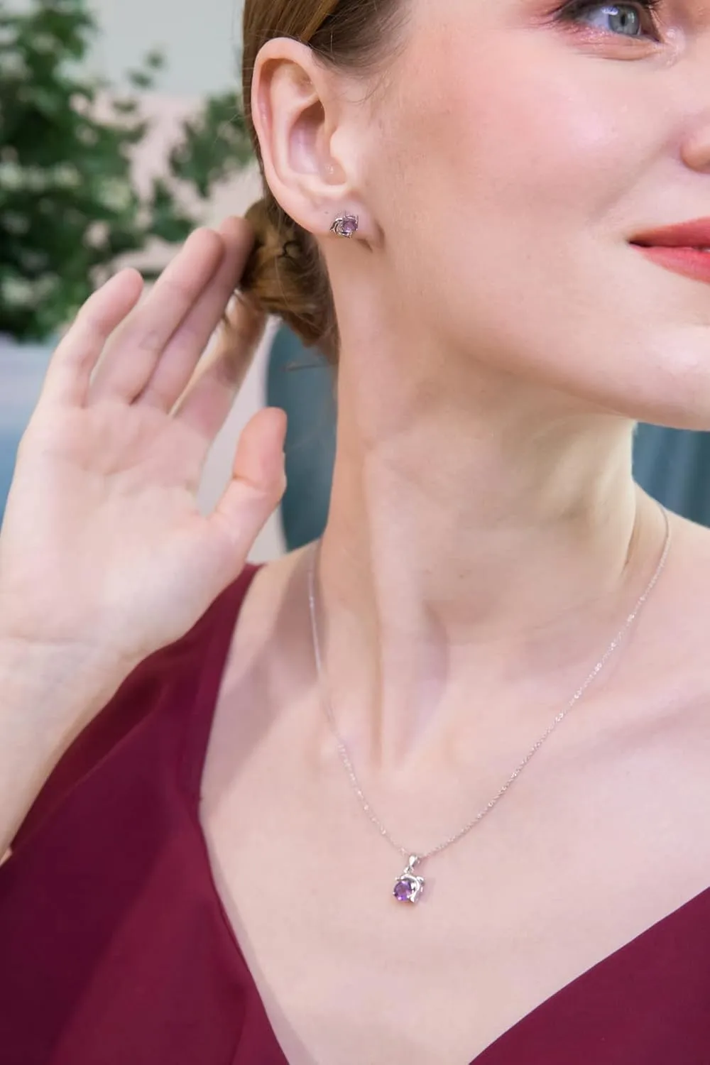 B. BRILLIANT Sterling Silver Genuine or Synthetic Gemstone Round-Cut Dolphin Animal Dainty Pendant Necklace & Stud Earrings Set