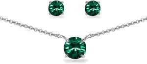 B. BRILLIANT Sterling Silver Round Solitaire Colored Crystal Stud Earrings & Short Necklace Jewelry Set for Women