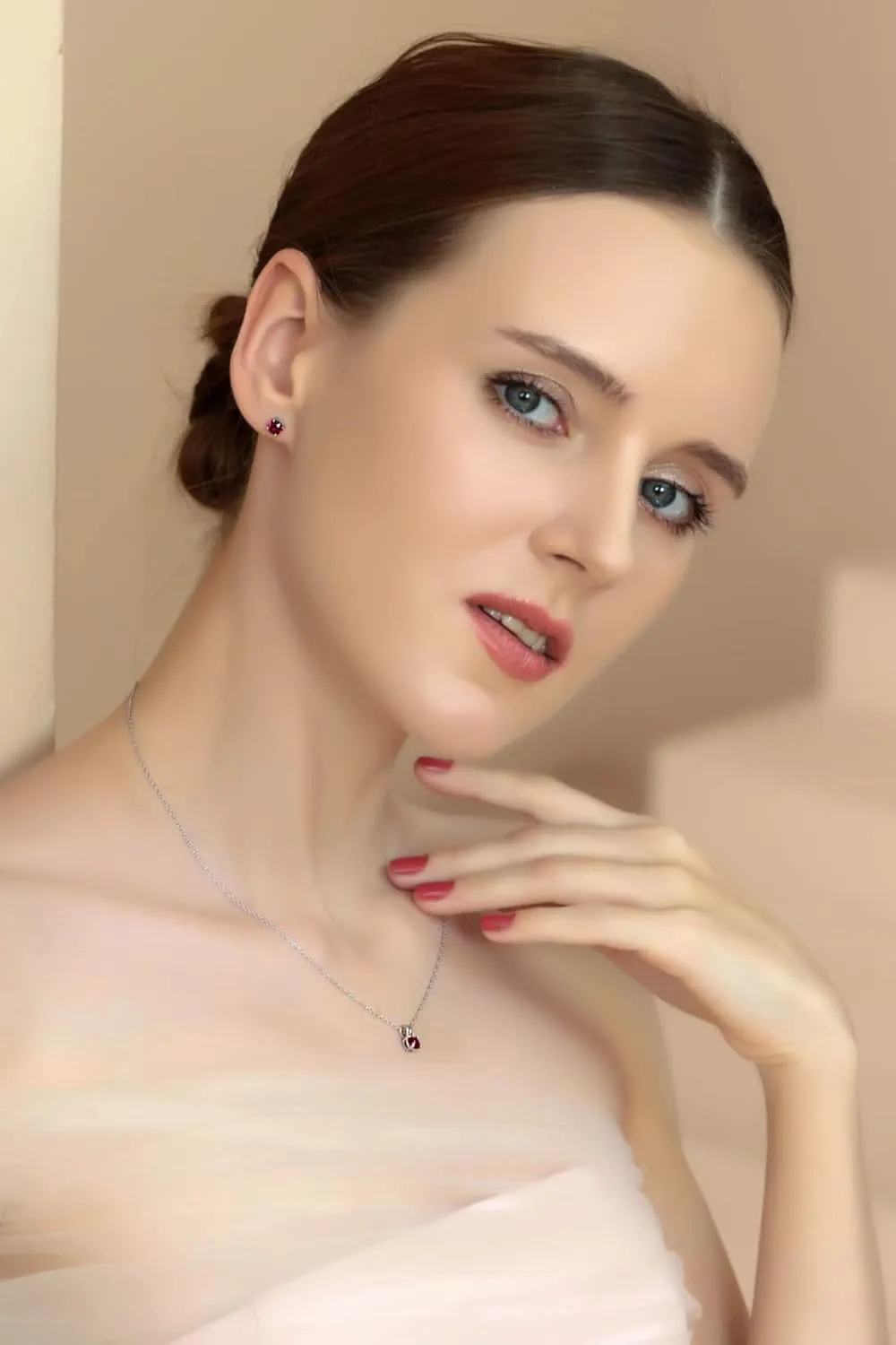 B. BRILLIANT Sterling Silver Small Dainty Crystal Solitaire Necklace & Stud Earrings Birthstone Jewelry Set for Women Bridesmaids