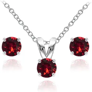 B. BRILLIANT Sterling Silver Small Dainty Crystal Solitaire Necklace & Stud Earrings Birthstone Jewelry Set for Women Bridesmaids