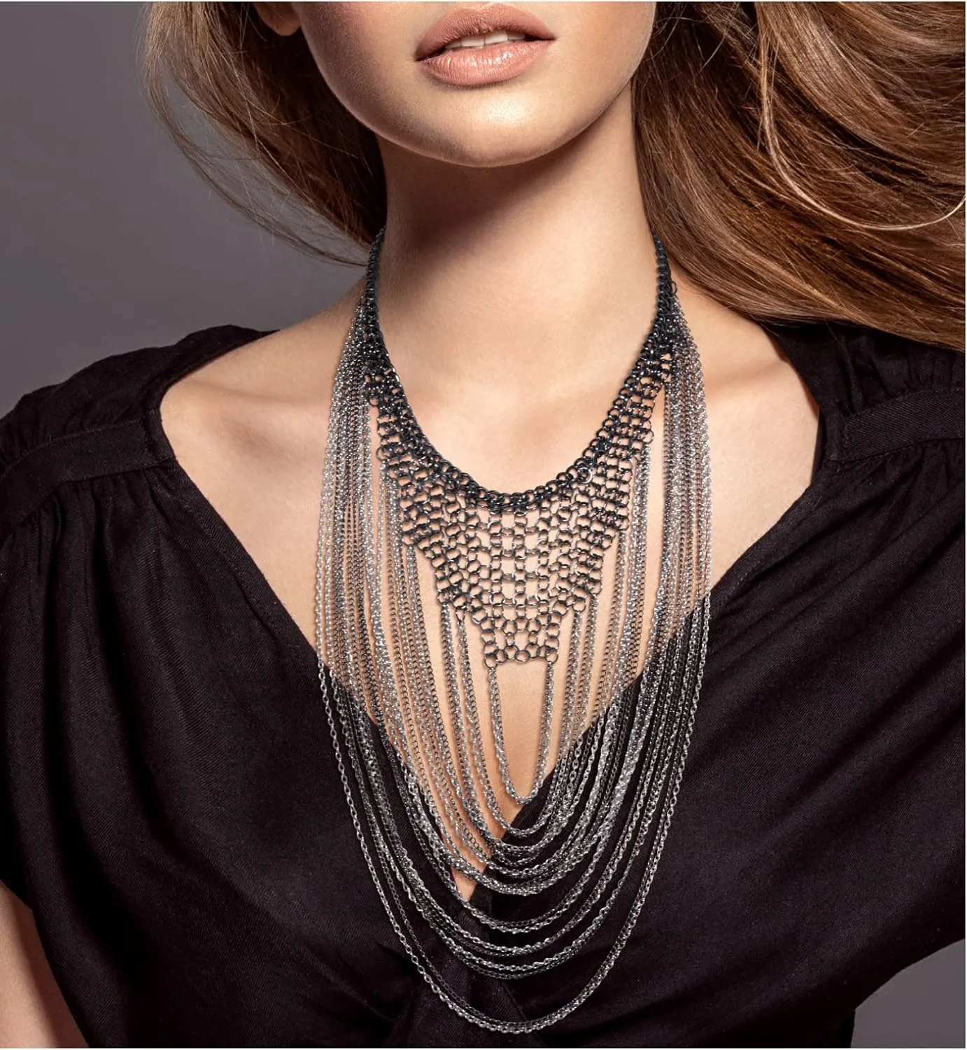 Badgley Mischka Women's Necklace - Elegant Layered Curb Chain Statement Collar Necklace Costume Jewelry