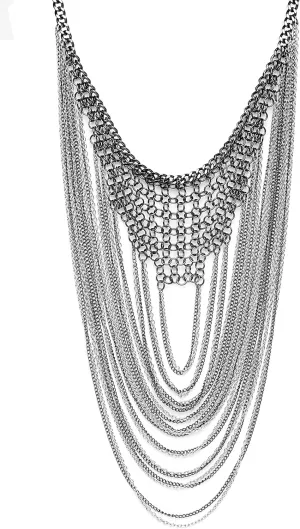 Badgley Mischka Women's Necklace - Elegant Layered Curb Chain Statement Collar Necklace Costume Jewelry