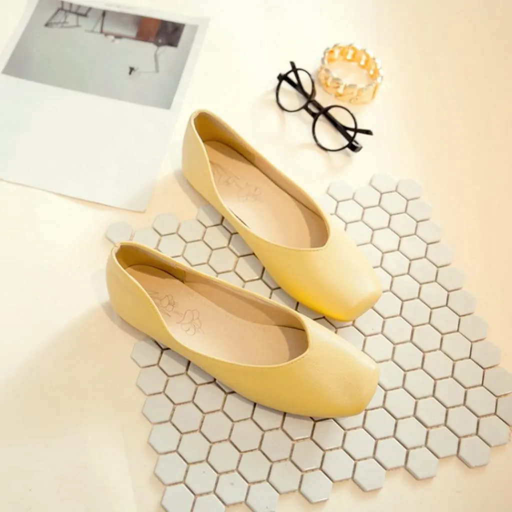 Ballet Flats for Womens Girls Square Toe Comfortable Slip On Soft Walking Loafers Dress Shoes