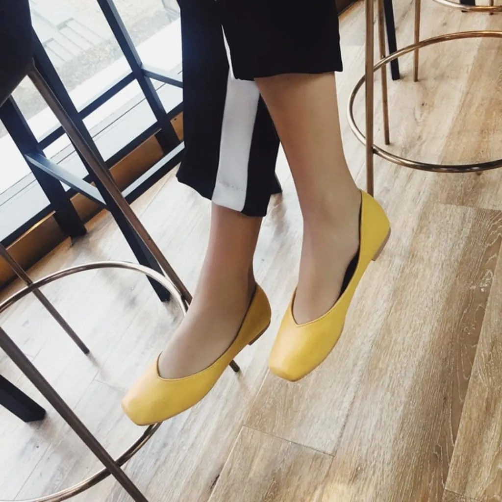 Ballet Flats for Womens Girls Square Toe Comfortable Slip On Soft Walking Loafers Dress Shoes