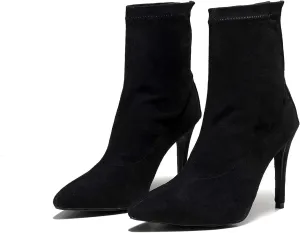 Ballroom Salsa Social Wedding Dance Shoes Women, 2021, Black Microfiber Elastic Flannel Fabric Dance Boots