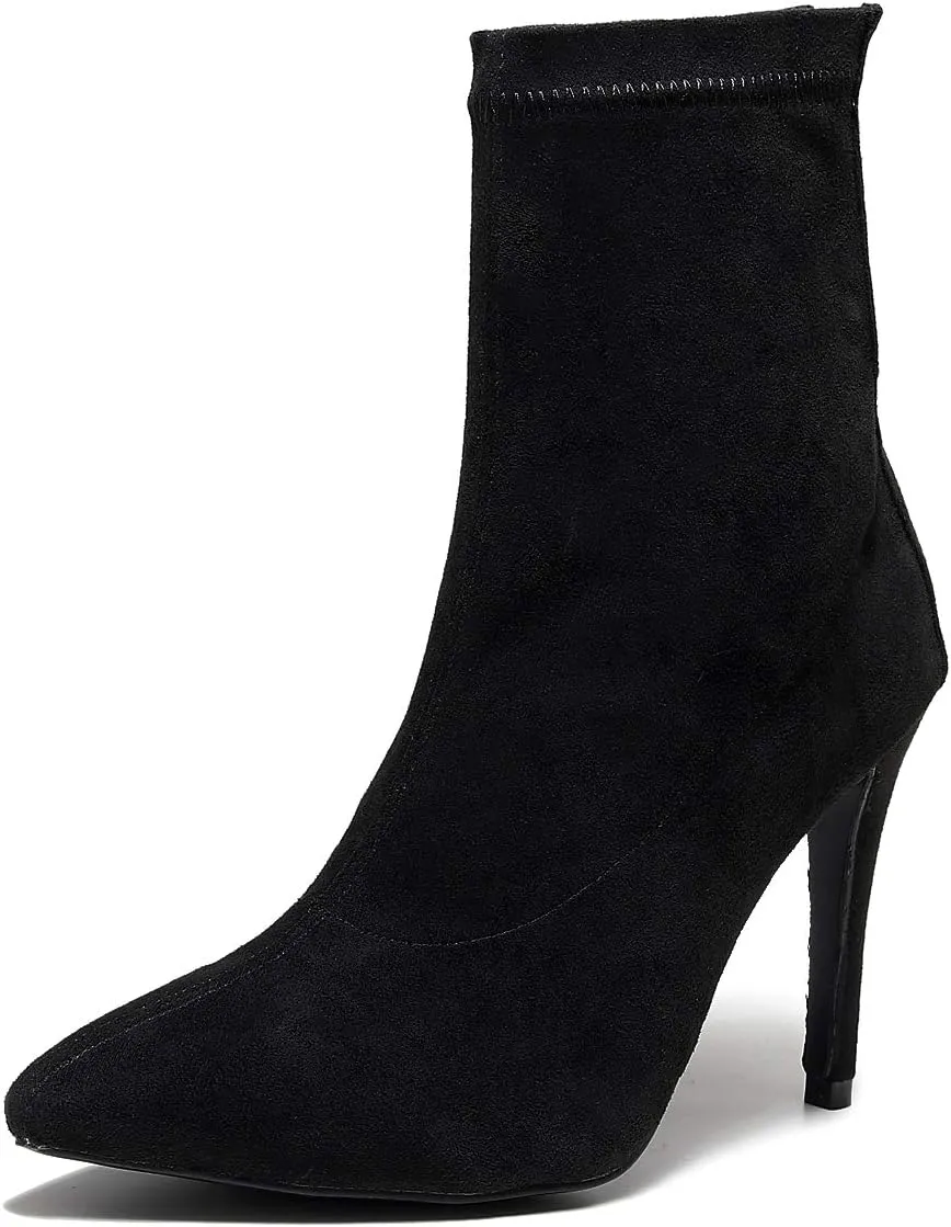 Ballroom Salsa Social Wedding Dance Shoes Women, 2021, Black Microfiber Elastic Flannel Fabric Dance Boots
