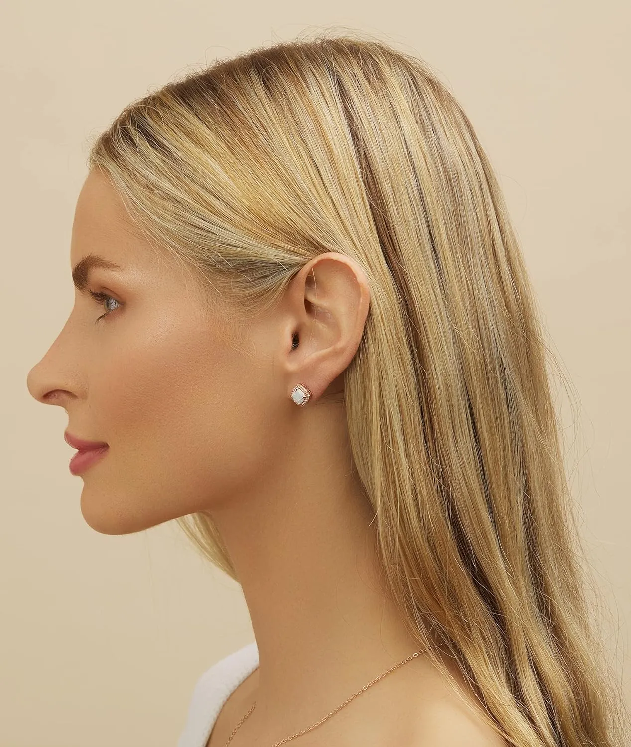 Barzel White Gold Plated Created White Opal Stud Earrings for Women - Made In Brazil