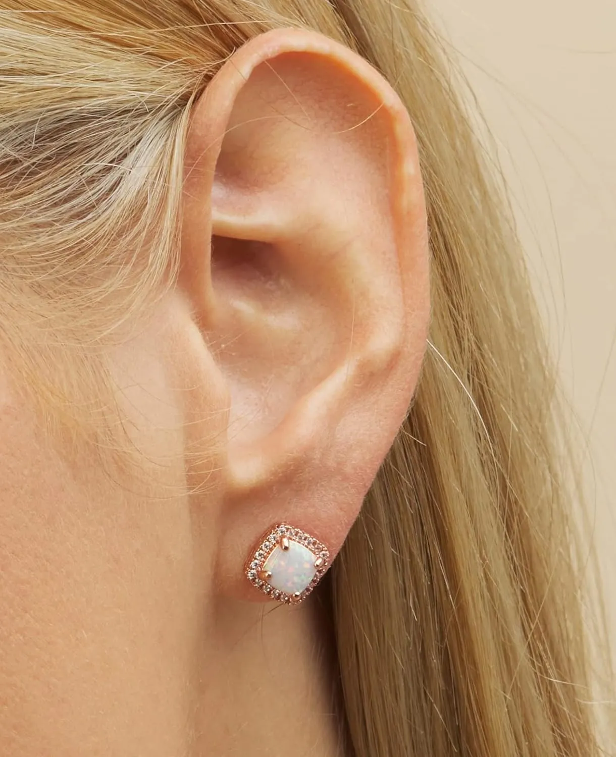 Barzel White Gold Plated Created White Opal Stud Earrings for Women - Made In Brazil