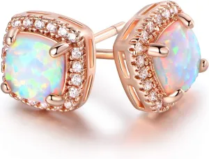 Barzel White Gold Plated Created White Opal Stud Earrings for Women - Made In Brazil