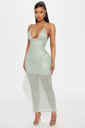 Be Realistic Metallic Maxi Dress - Sage