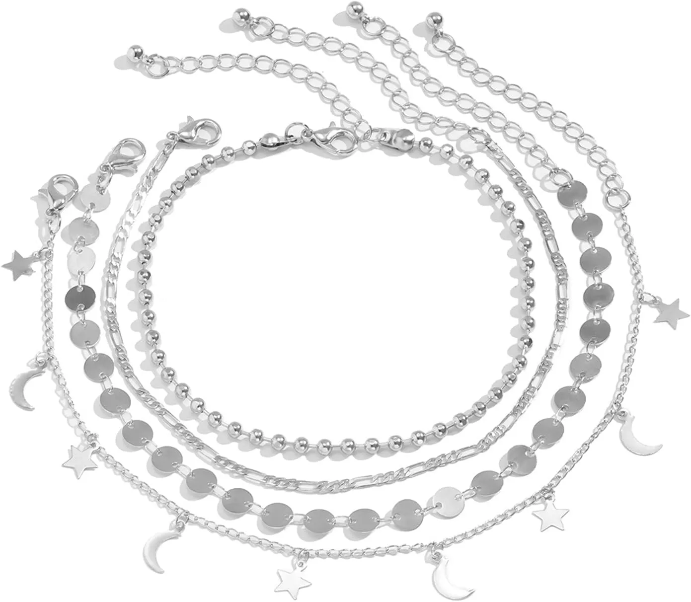 Beach Anklets for Women, Anklet for Women Gold Moon Stars Pendant and Bead Chain Shape Women's Charm Alloy Ankle Bracelet 27cm