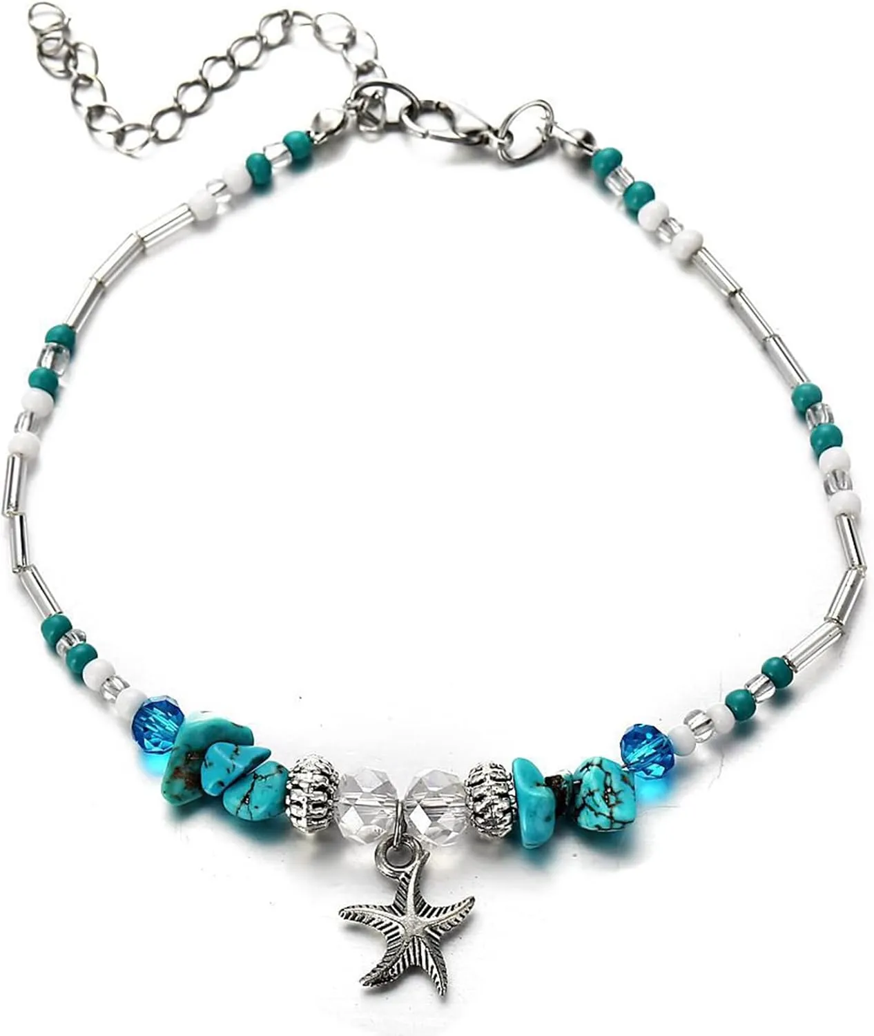 Beach Anklets for Women Starfish Shell Beaded Ankle Bracelet Adjustable Natural Stone Ankle Bracelets Boho Handmade Charm Anklet Summer Beach Hawaiian Jewelry