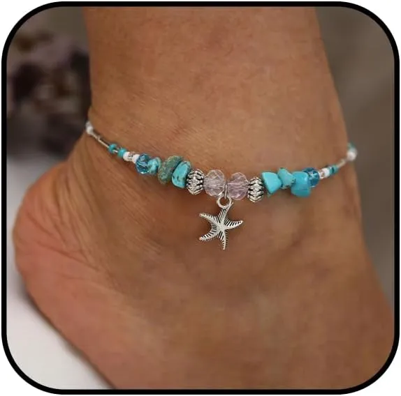 Beach Anklets for Women Starfish Shell Beaded Ankle Bracelet Adjustable Natural Stone Ankle Bracelets Boho Handmade Charm Anklet Summer Beach Hawaiian Jewelry