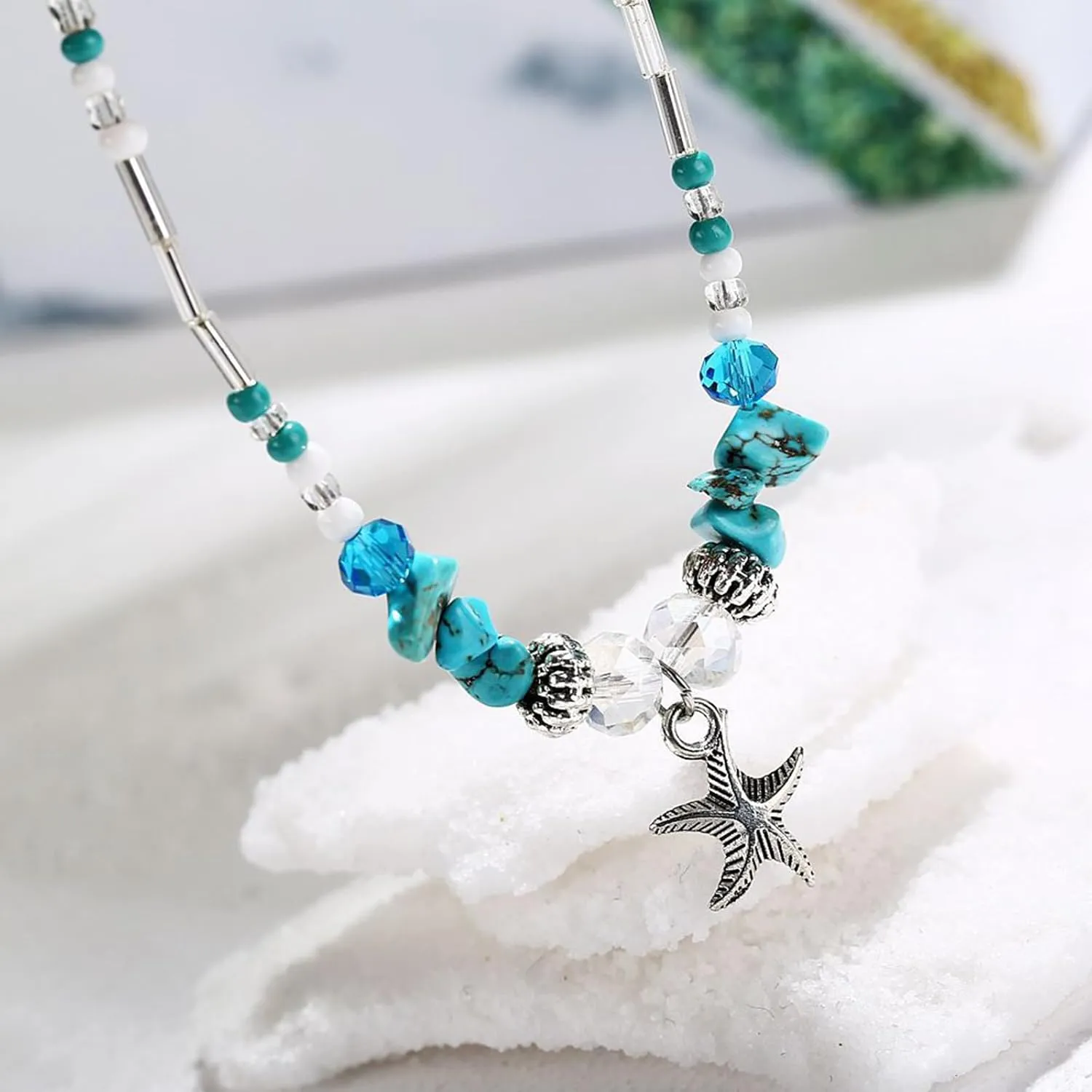 Beach Anklets for Women Starfish Shell Beaded Ankle Bracelet Adjustable Natural Stone Ankle Bracelets Boho Handmade Charm Anklet Summer Beach Hawaiian Jewelry