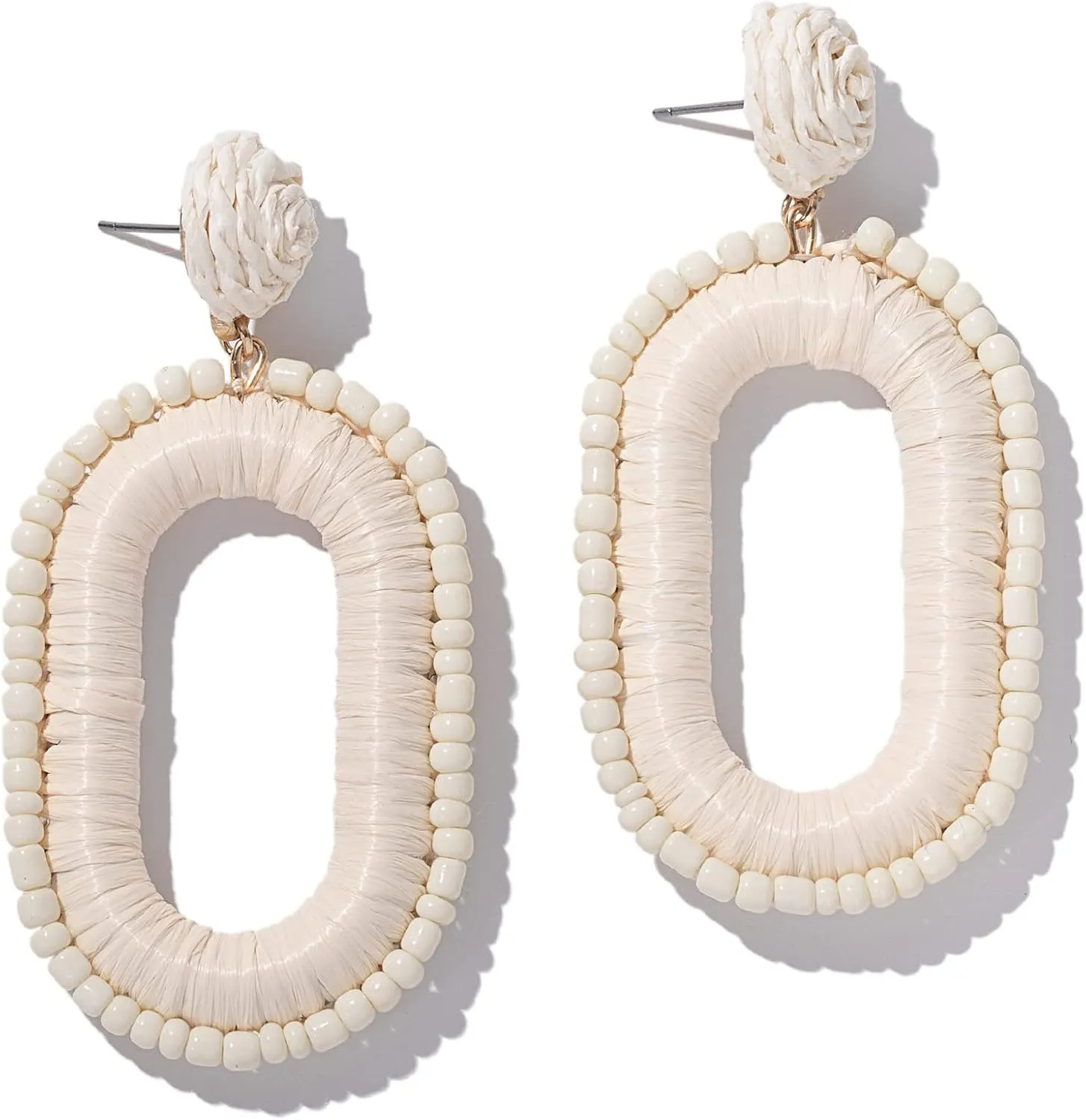 Beaded Raffia Boho Earrings - Cute Seed Bead Square Drop Dangle Earrings for Summer