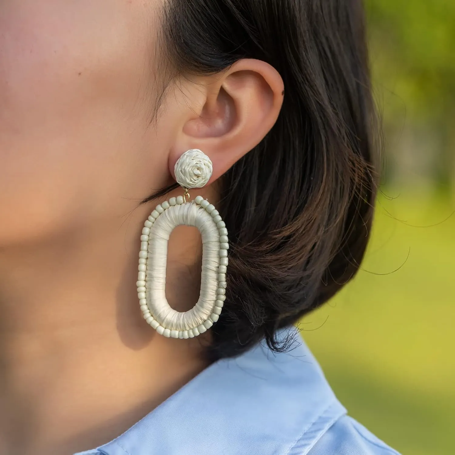 Beaded Raffia Boho Earrings - Cute Seed Bead Square Drop Dangle Earrings for Summer
