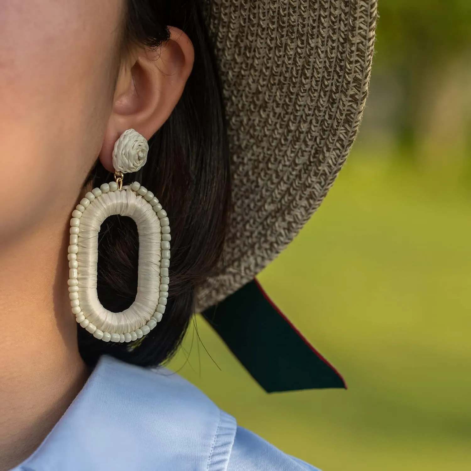 Beaded Raffia Boho Earrings - Cute Seed Bead Square Drop Dangle Earrings for Summer