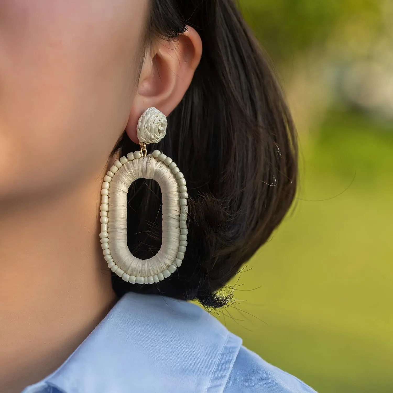 Beaded Raffia Boho Earrings - Cute Seed Bead Square Drop Dangle Earrings for Summer