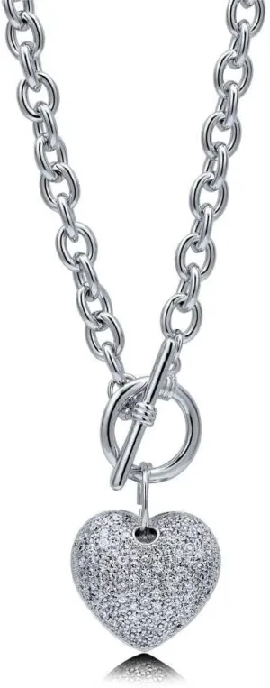 BERRICLE Heart Statement Medium Fashion Anniversary Toggle Pendant Necklace for Women (Gold-tone, Silver-tone)