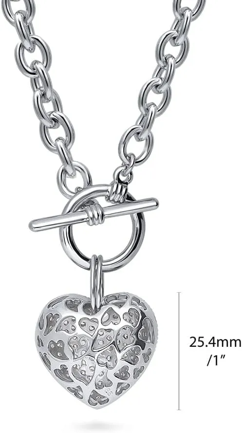 BERRICLE Heart Statement Medium Fashion Anniversary Toggle Pendant Necklace for Women (Gold-tone, Silver-tone)