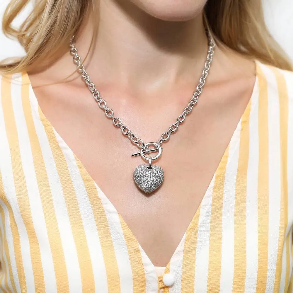 BERRICLE Heart Statement Medium Fashion Anniversary Toggle Pendant Necklace for Women (Gold-tone, Silver-tone)