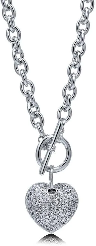 BERRICLE Heart Statement Medium Fashion Anniversary Toggle Pendant Necklace for Women (Gold-tone, Silver-tone)
