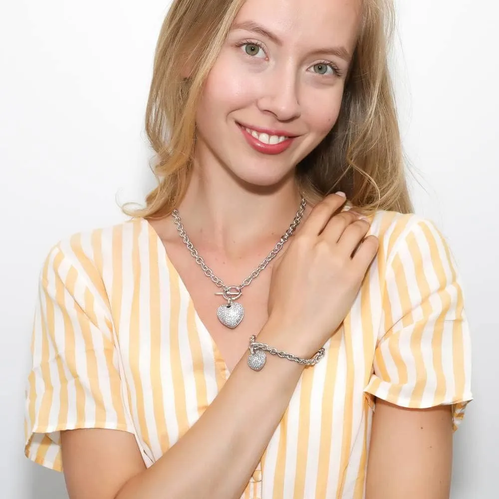 BERRICLE Heart Statement Medium Fashion Anniversary Toggle Pendant Necklace for Women (Gold-tone, Silver-tone)