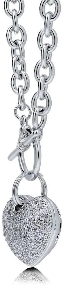 BERRICLE Heart Statement Medium Fashion Anniversary Toggle Pendant Necklace for Women (Gold-tone, Silver-tone)