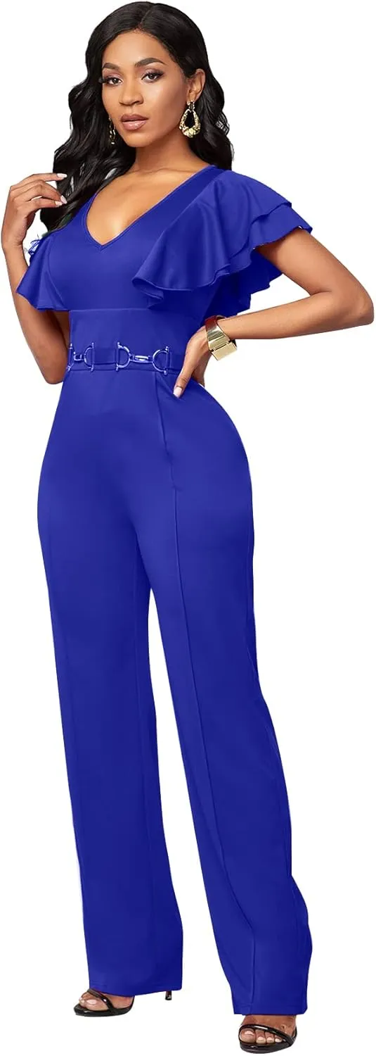 BestGirl Women's Sexy Jumpsuits Floral Print V Neck Sleeveless Wide Leg Long Pants Romper