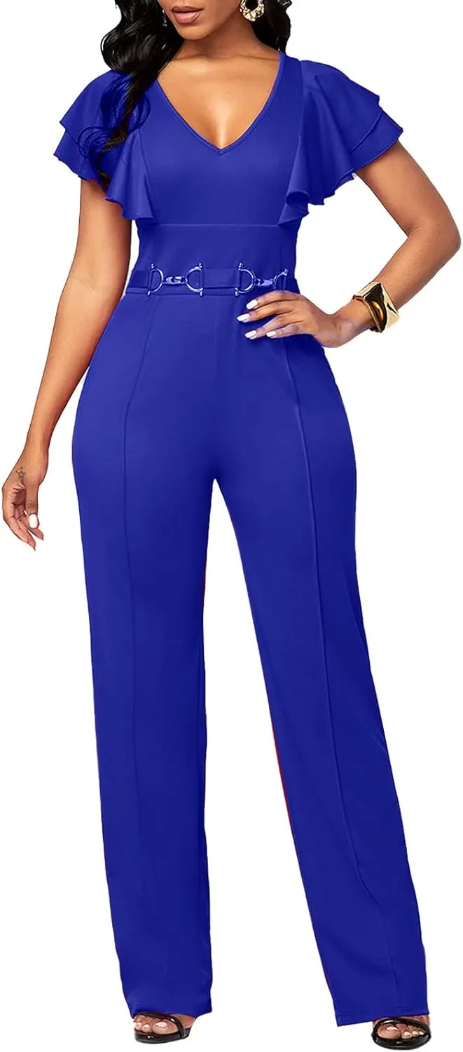 BestGirl Women's Sexy Jumpsuits Floral Print V Neck Sleeveless Wide Leg Long Pants Romper