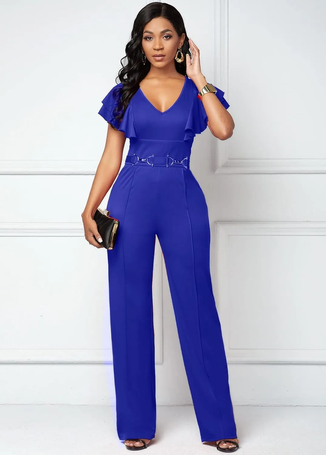 BestGirl Women's Sexy Jumpsuits Floral Print V Neck Sleeveless Wide Leg Long Pants Romper