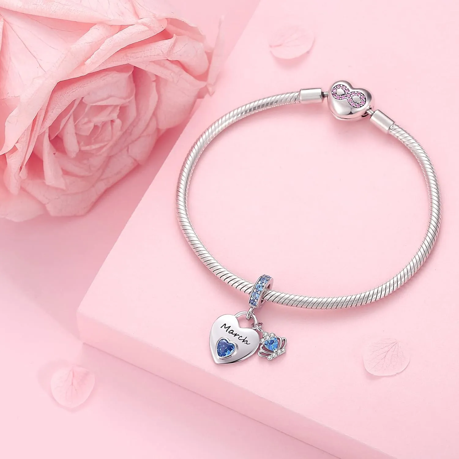 Birthstone Charms for Charms Bracelet: 925 Sterling Silver Heart Dangle Charms for Bracelets and Necklaces, Birthday Mother's Day Christmas Jewelry Gifts For Women.