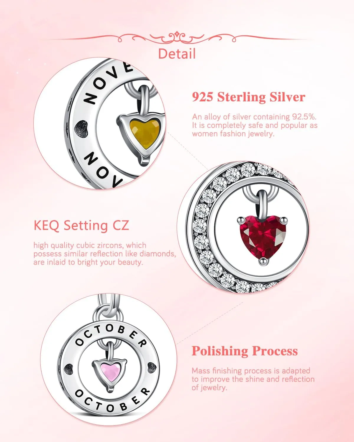 Birthstone Charms for Pandora Me Bracelet 925 Sterling Silver Simulated Birthstone Heart with CZ Charm Pendant Bracelet Necklace Jewelry Gifts