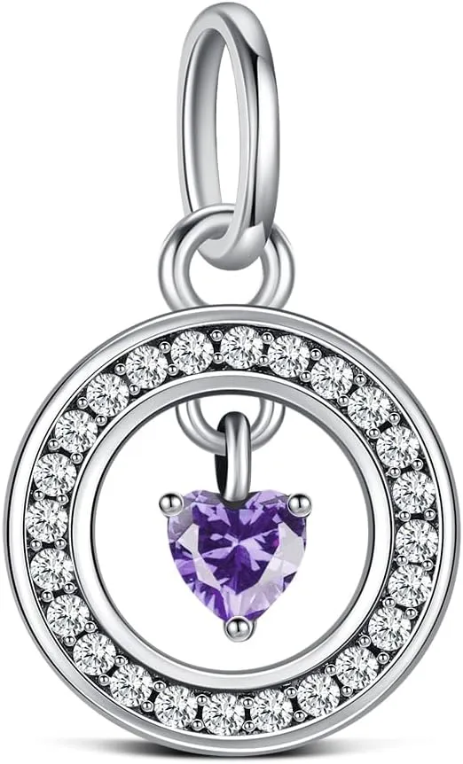 Birthstone Charms for Pandora Me Bracelet 925 Sterling Silver Simulated Birthstone Heart with CZ Charm Pendant Bracelet Necklace Jewelry Gifts