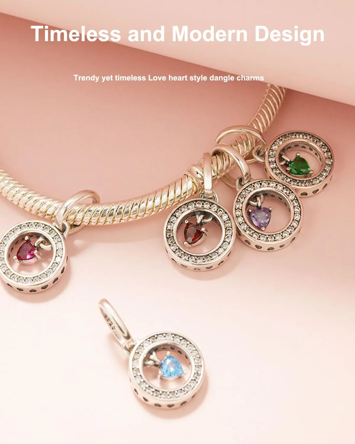 Birthstone Charms for Pandora Me Bracelet 925 Sterling Silver Simulated Birthstone Heart with CZ Charm Pendant Bracelet Necklace Jewelry Gifts