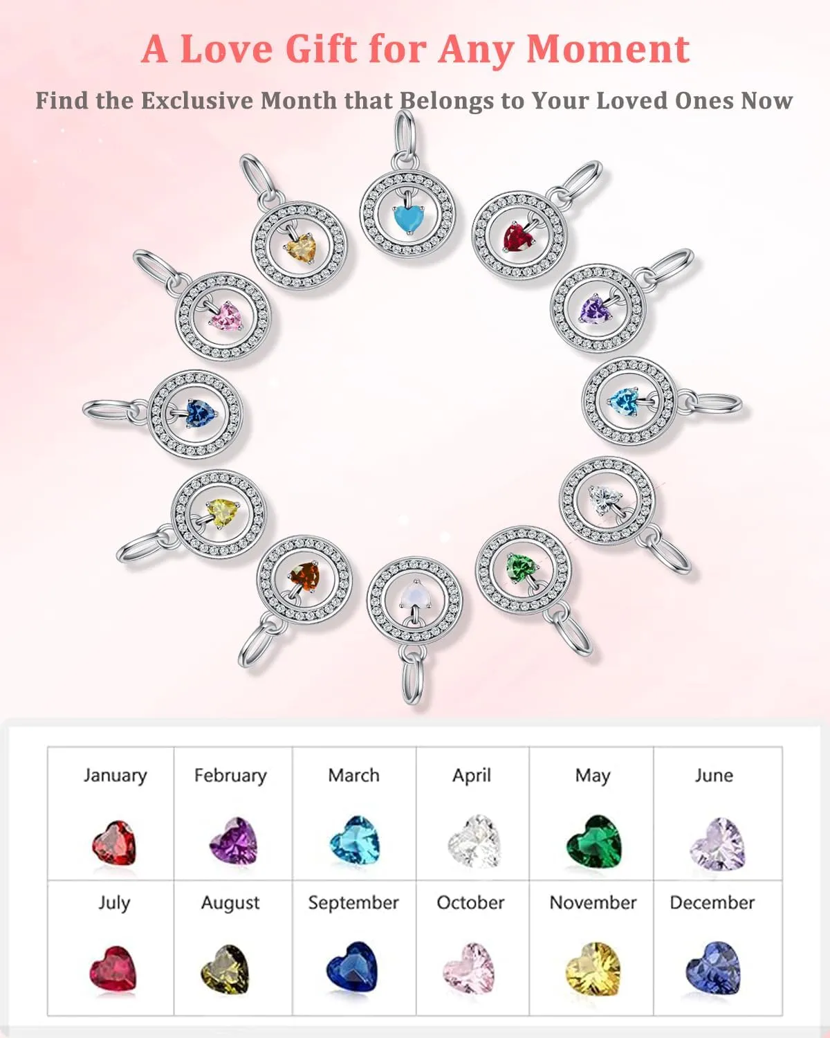 Birthstone Charms for Pandora Me Bracelet 925 Sterling Silver Simulated Birthstone Heart with CZ Charm Pendant Bracelet Necklace Jewelry Gifts