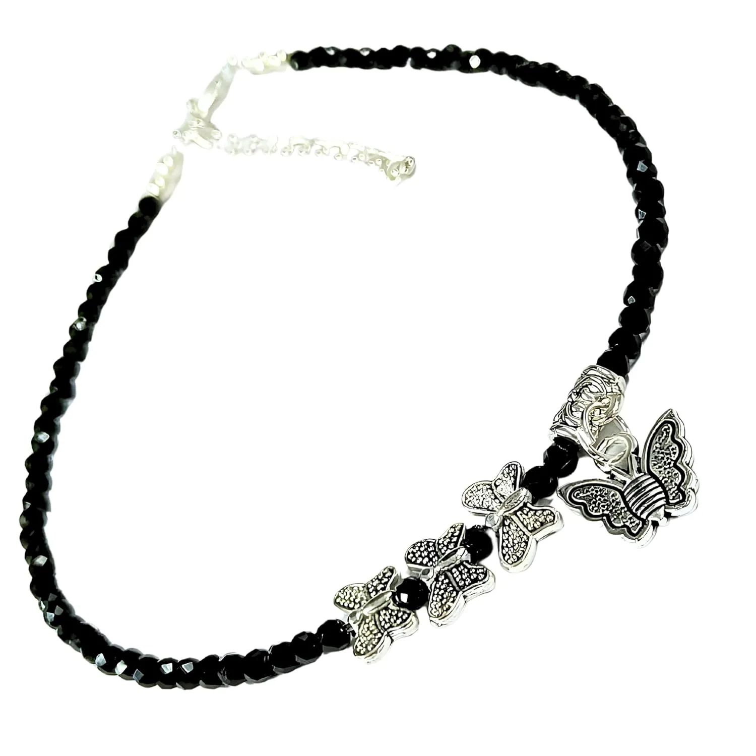 Black Bead Crystal Charm Anklet Bracelet Handmade Simple Summer Beach Waterproof Ankle Foot Chain Bracelets for Women Minimalist Jewelry Adjustable (Butterfly Charm 1)