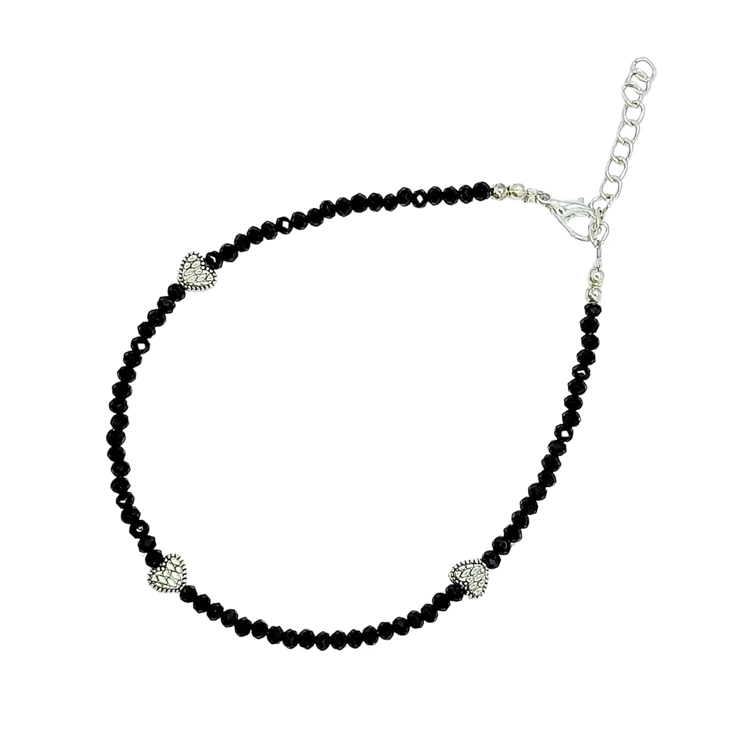 Black Bead Crystal Charm Anklet Bracelet Handmade Simple Summer Beach Waterproof Ankle Foot Chain Bracelets for Women Minimalist Jewelry-Adjustable .. (Design 3)