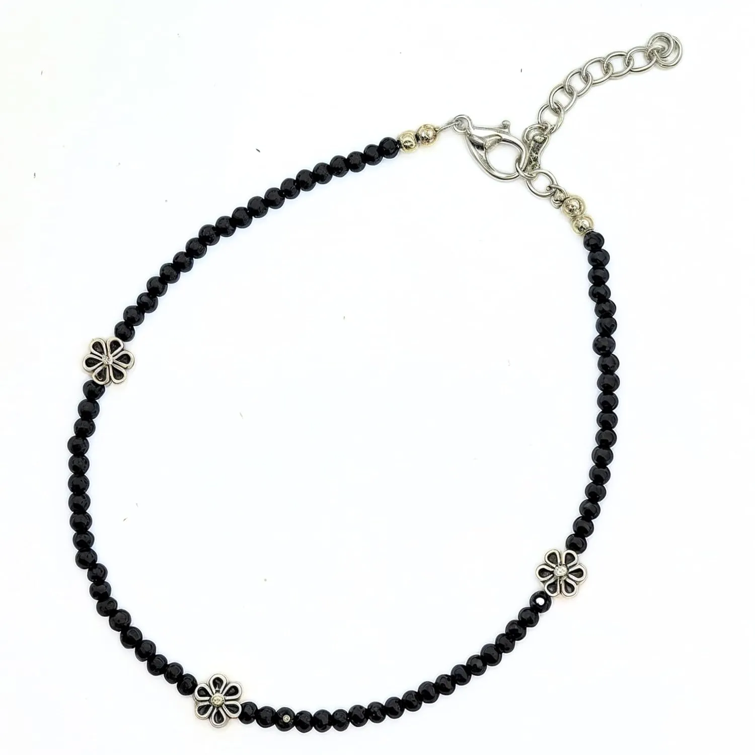 Black Bead Crystal Charm Anklet Bracelet Handmade Simple Summer Beach Waterproof Ankle Foot Chain Bracelets for Women Minimalist Jewelry-Adjustable (Flower With Black Bead)