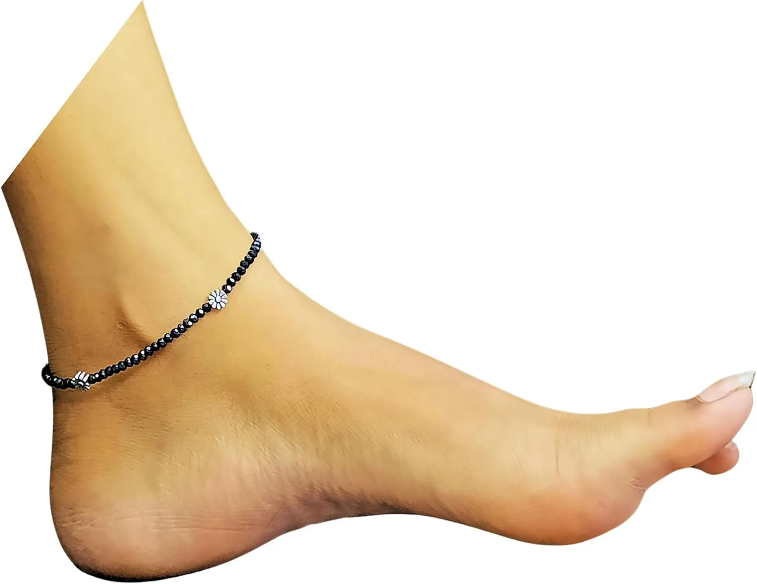 Black Bead Crystal Charm Anklet Bracelet Handmade Simple Summer Beach Waterproof Ankle Foot Chain Bracelets for Women Minimalist Jewelry-Adjustable