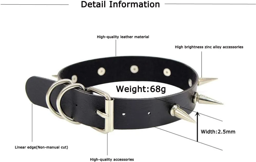 Black Leather Spike Rivet Stud Collar Choker Punk Rock Gothic Chokers Chain for Women Men Necklace Statement Jewelry