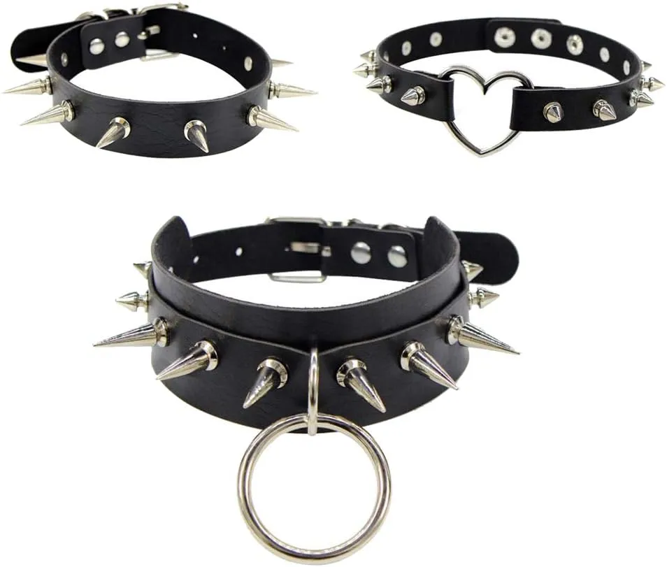 Black Leather Spike Rivet Stud Collar Choker Punk Rock Gothic Chokers Chain for Women Men Necklace Statement Jewelry