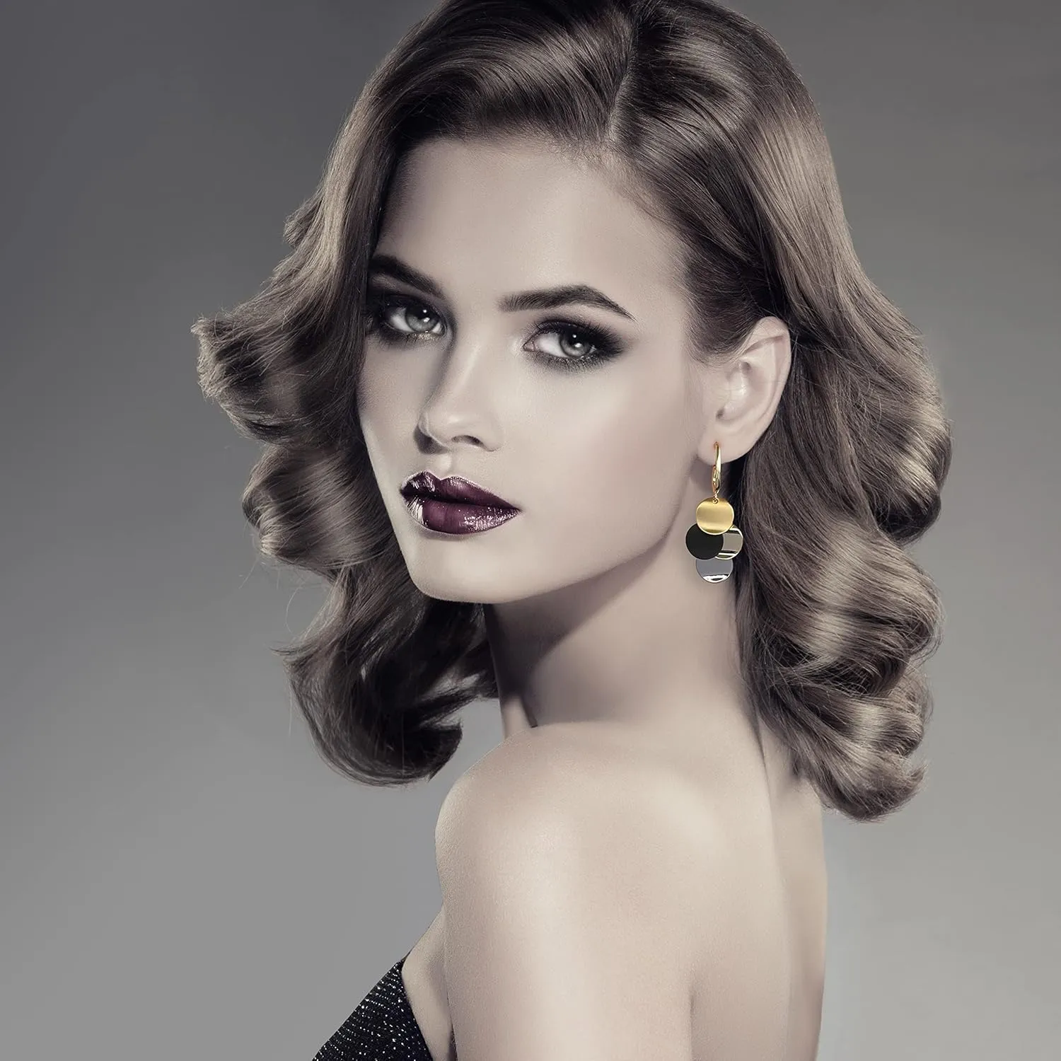 Black White Earrings for Women Teen Gifts Gold Plated Dangle Drop Fashion Geometric Statement Jewelry