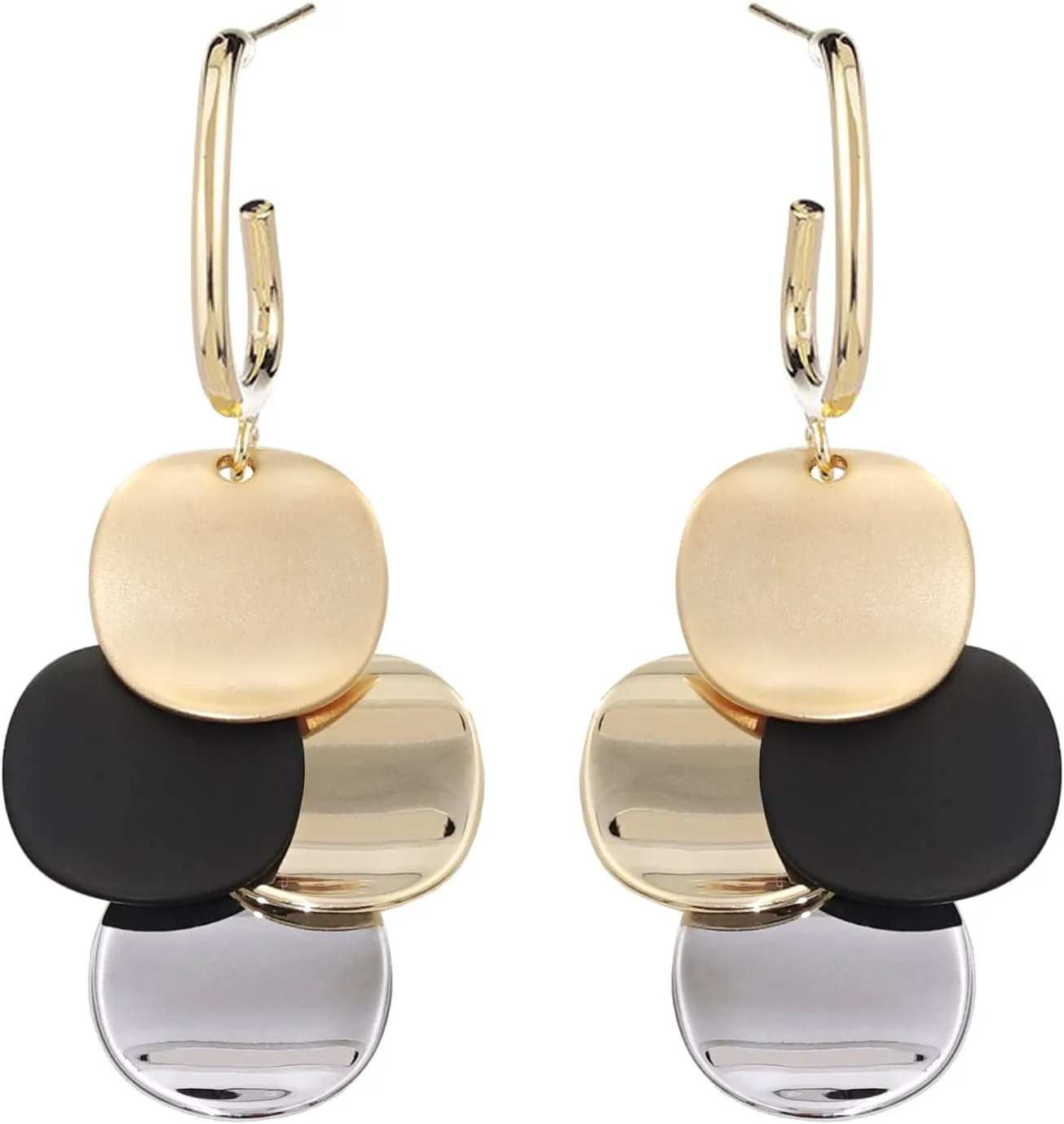 Black White Earrings for Women Teen Gifts Gold Plated Dangle Drop Fashion Geometric Statement Jewelry