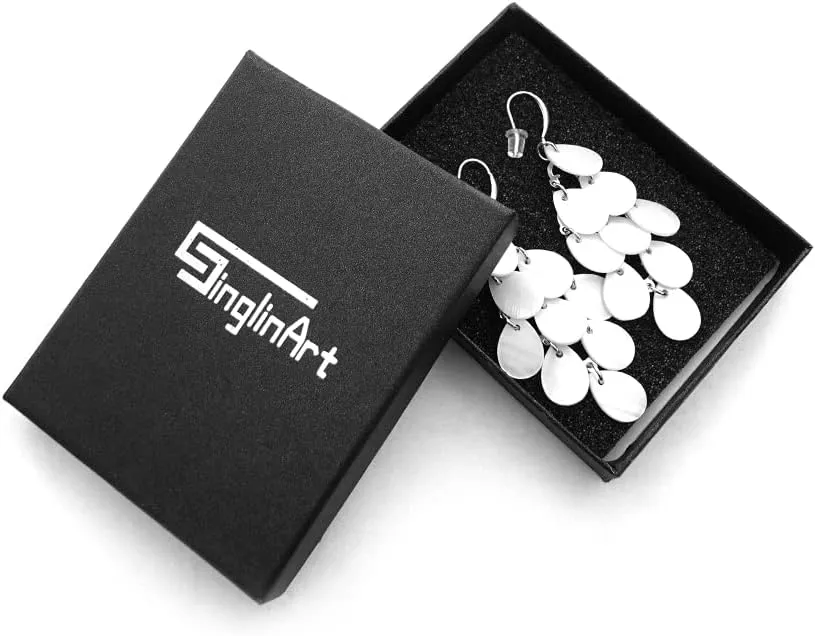 Black White Earrings for Women Teen Gifts Gold Plated Dangle Drop Fashion Geometric Statement Jewelry