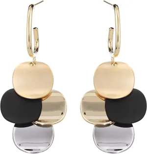 Black White Earrings for Women Teen Gifts Gold Plated Dangle Drop Fashion Geometric Statement Jewelry