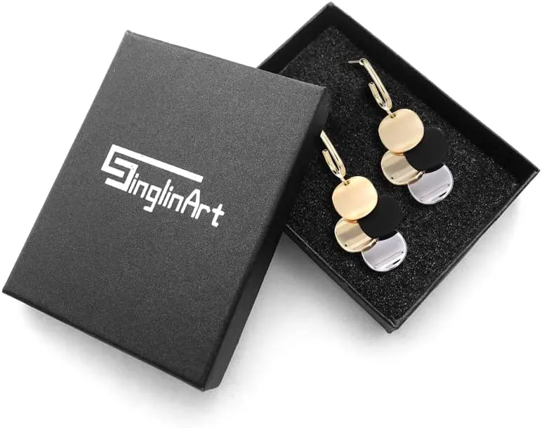 Black White Earrings for Women Teen Gifts Gold Plated Dangle Drop Fashion Geometric Statement Jewelry