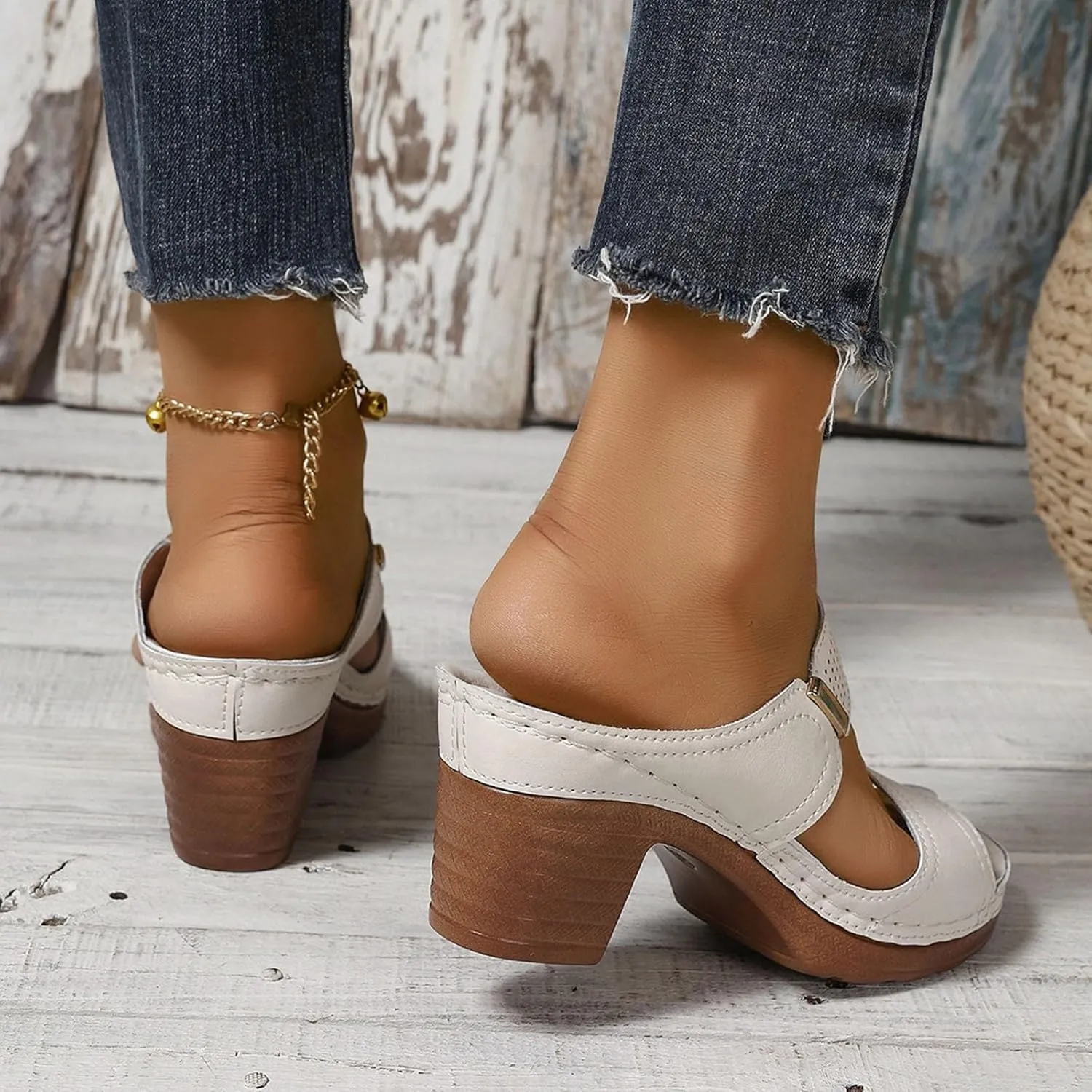 Block Heel Sandals for Women,Comfortable Open Toe Low Chunky Heels Dress Sandal Womens Two Strap Mid Heeled Ankle Casual Slippers Slip On Summer Backless Mules Slide Walking Shoes For Daily Wear